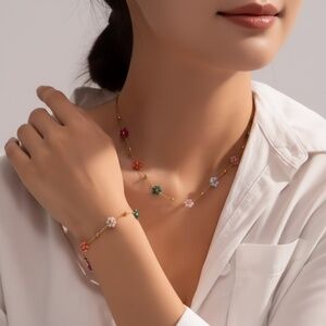 Colorful Flower Necklace Bracelet Set